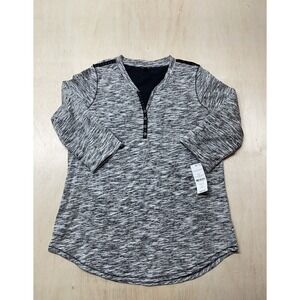 Hannah‎ Womens 1/2 Button Up Shirt Size Larger Gray Long Sleeve Top